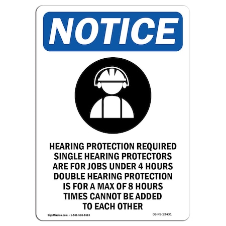 OSHA Notice Sign, Hearing Protection With Symbol, 7in X 5in Decal